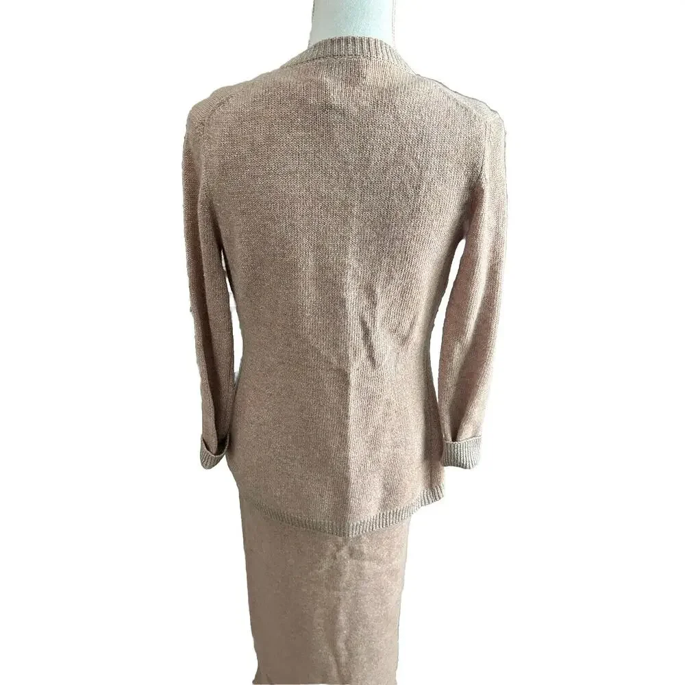 ANNE FOGARTY Vintage 1970s Metallic Knit Sweater Maxi Dress and Cardigan Set MED